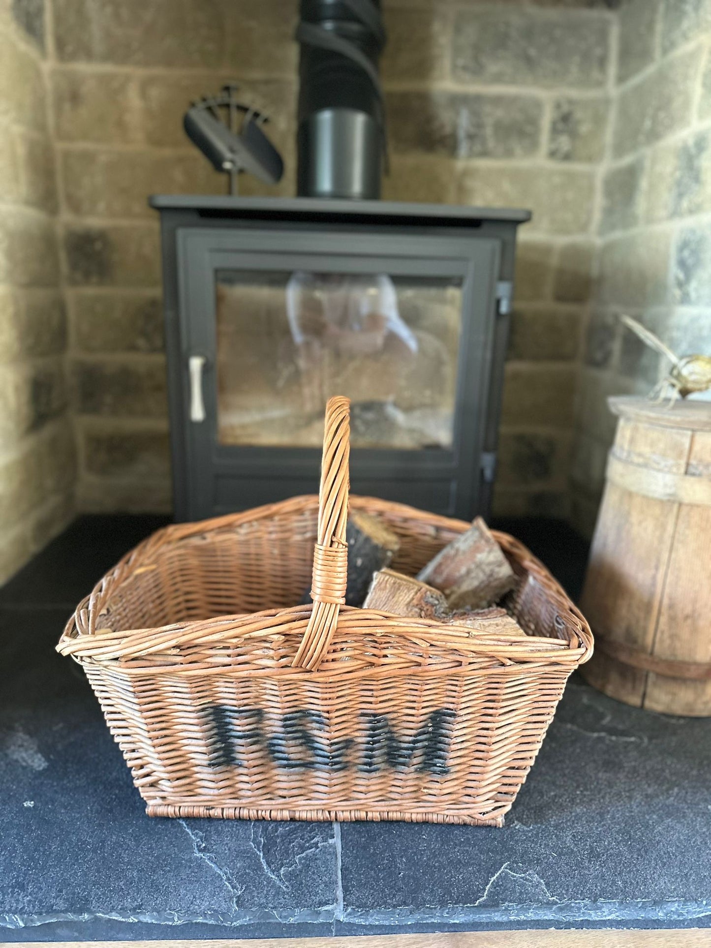 f&m log basket large with handle