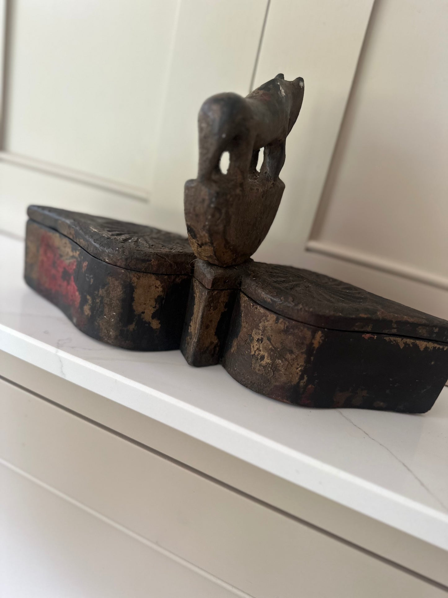 Antique Indian oil double container hand carved
