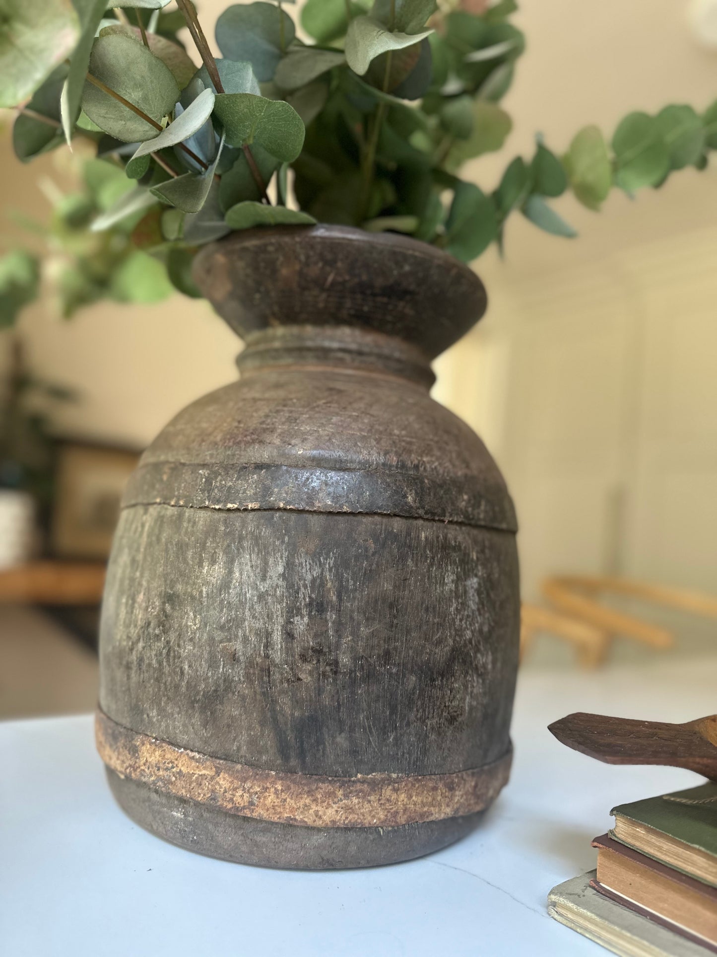 Vintage Ethiopian large water carrier wooden wabi sabi