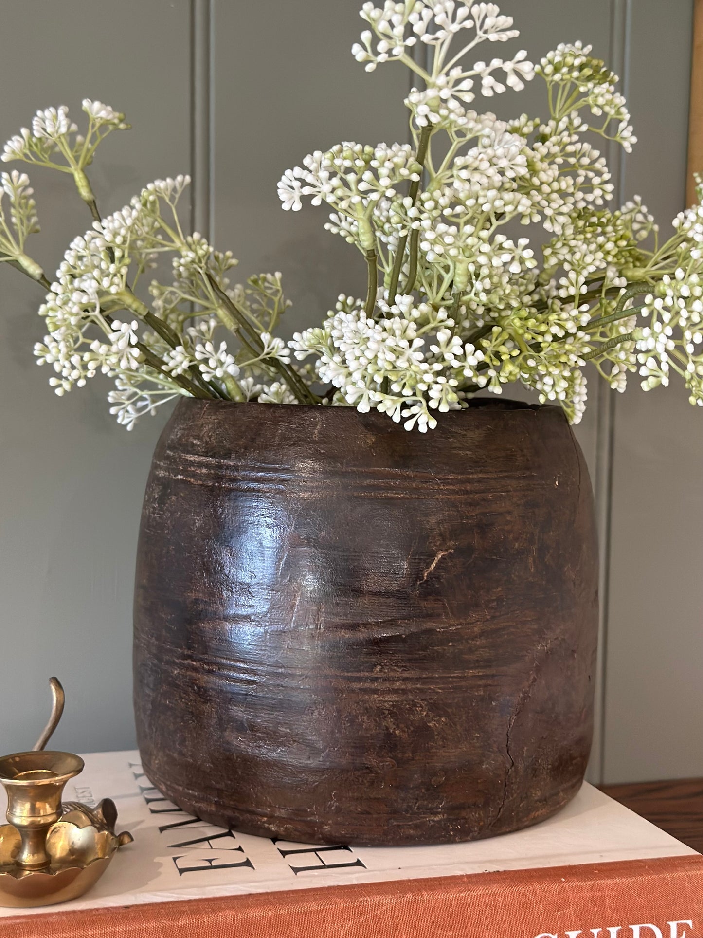 African vintage wooden vase planter wider