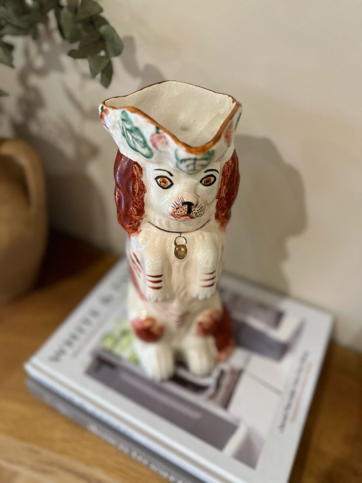 Victorian Staffordshire style begging spaniel jug