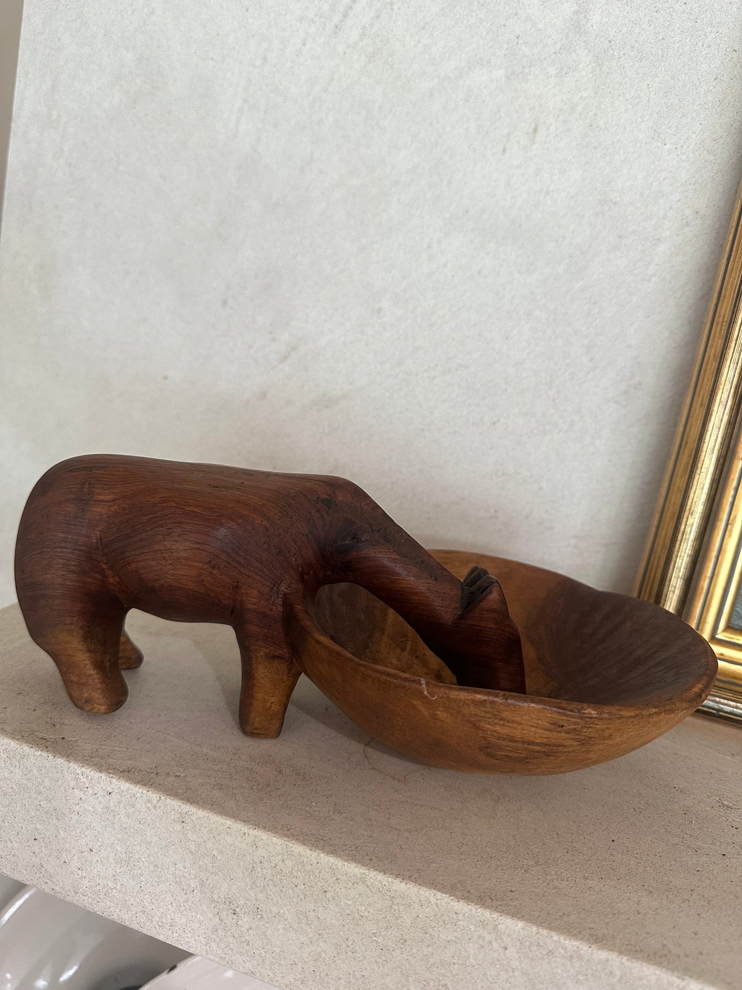 African hand carved watering hole nut trinket bowl folk art