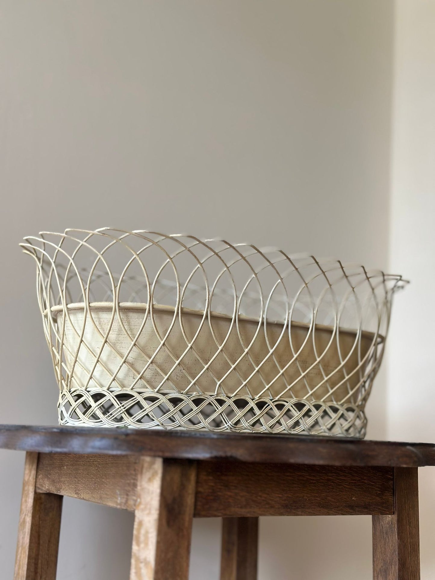 Vintage French wire cream chippy planter large