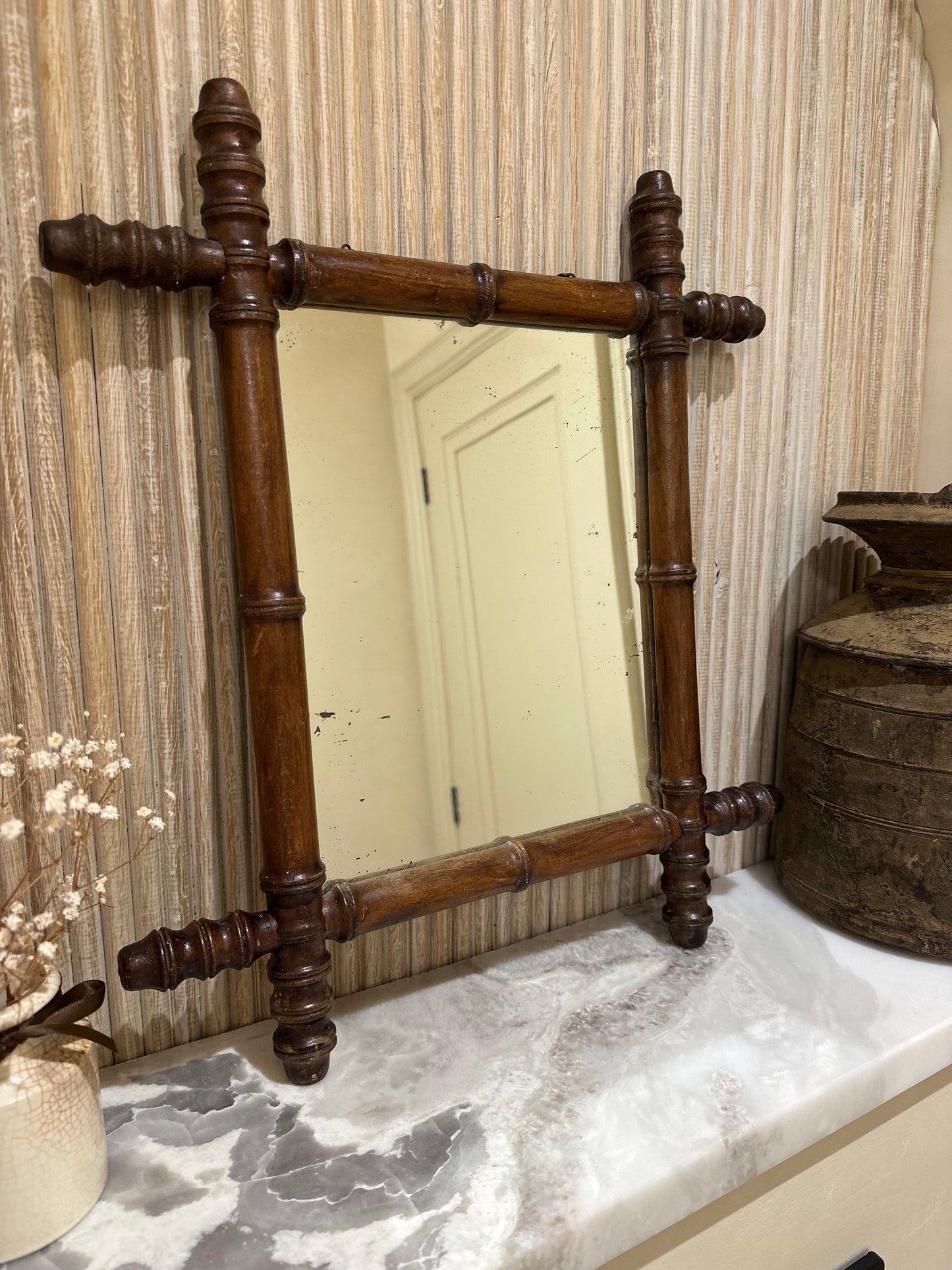 Medium vintage French bamboo mirror