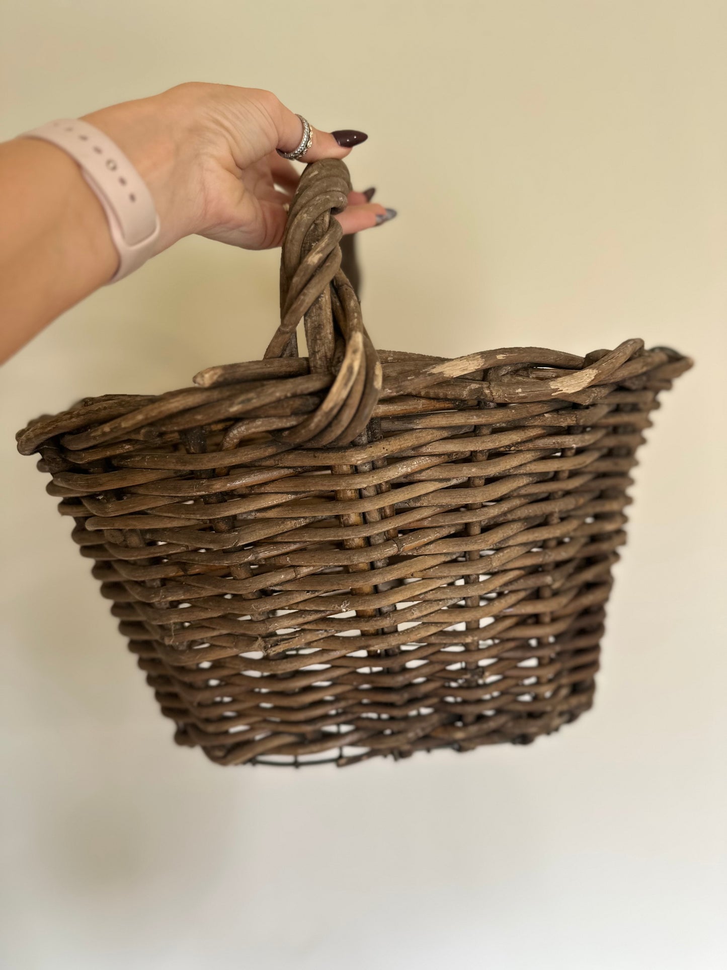 Very old vintage French potato basket wire bottom