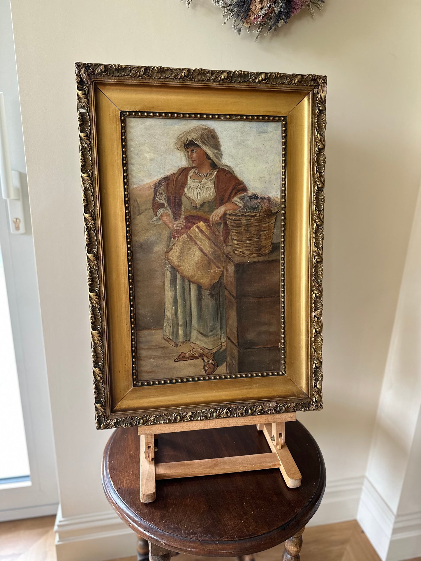 The grape seller - 19c oil painting - framed - large
