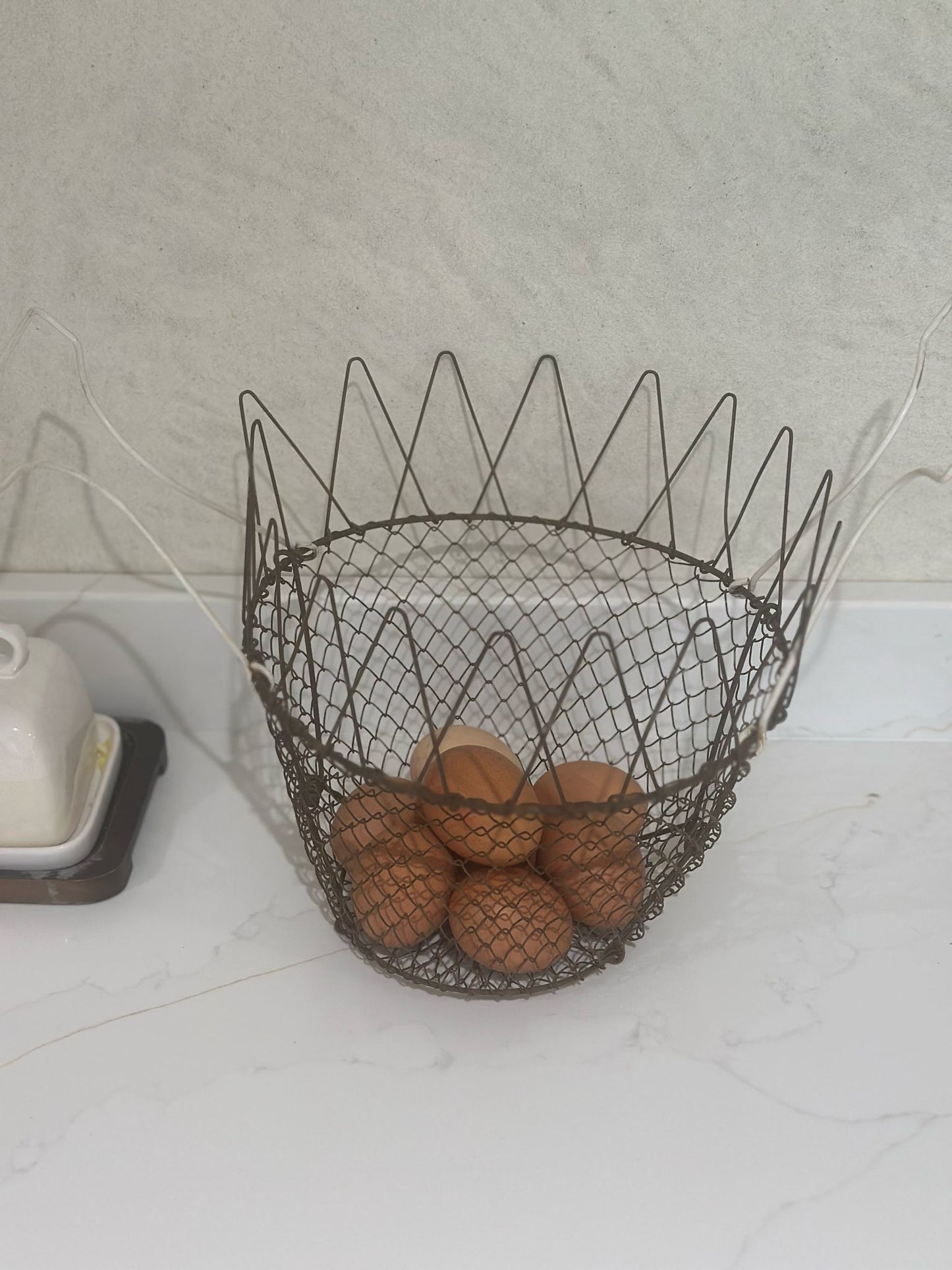 vintage French foldable egg basket - Rare