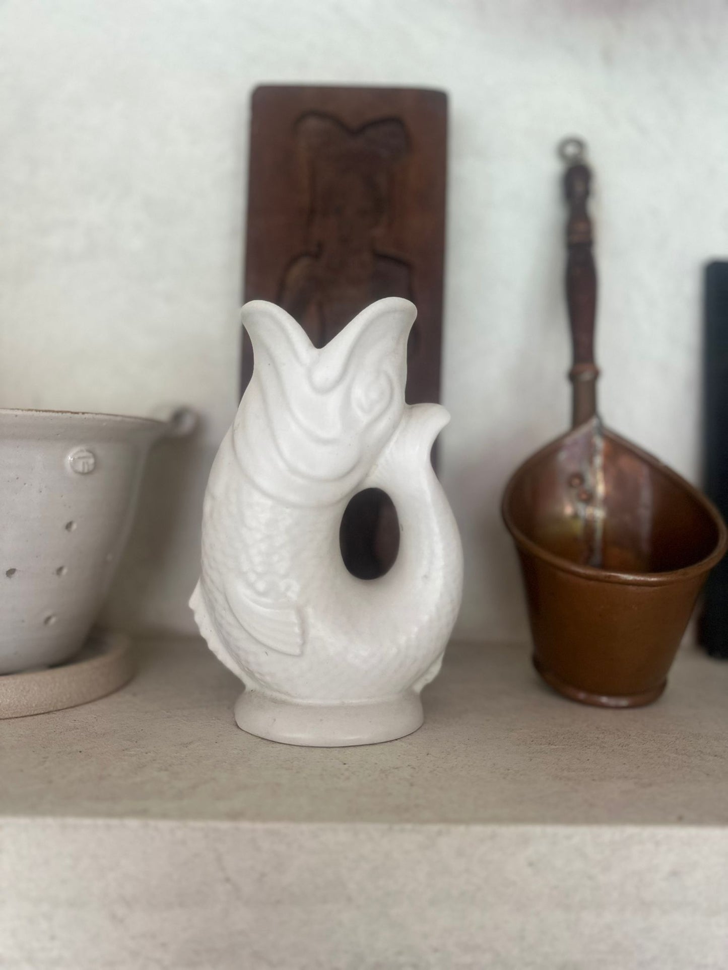 Dartmouth pottery vintage glug jug fish white
