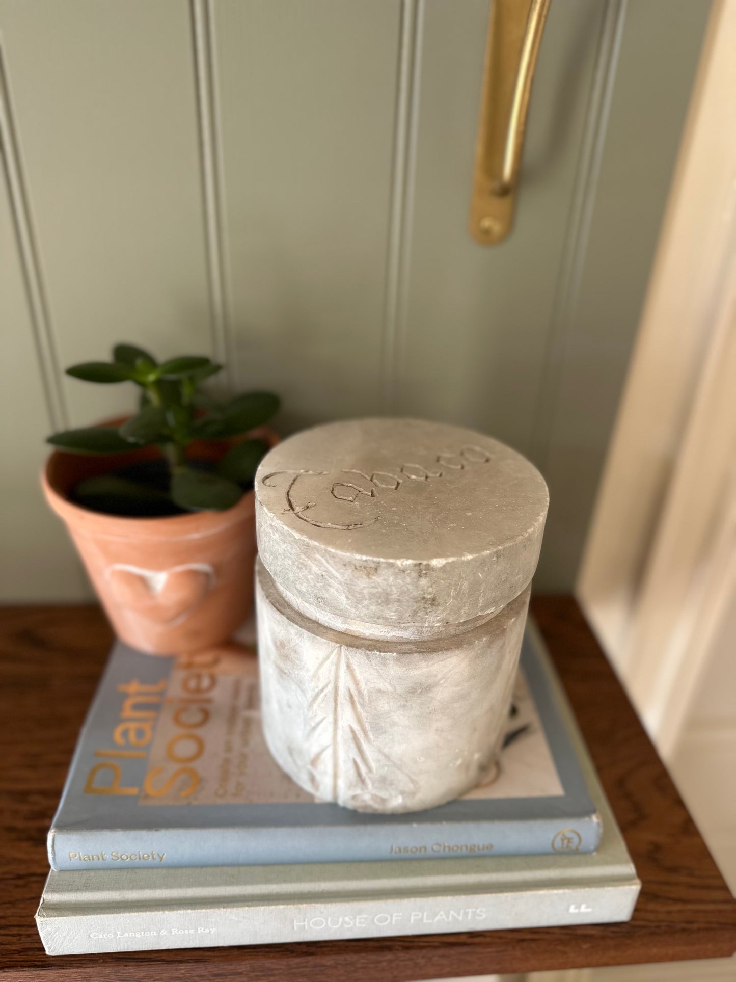 Vintage solid marble Tobacco container engraved