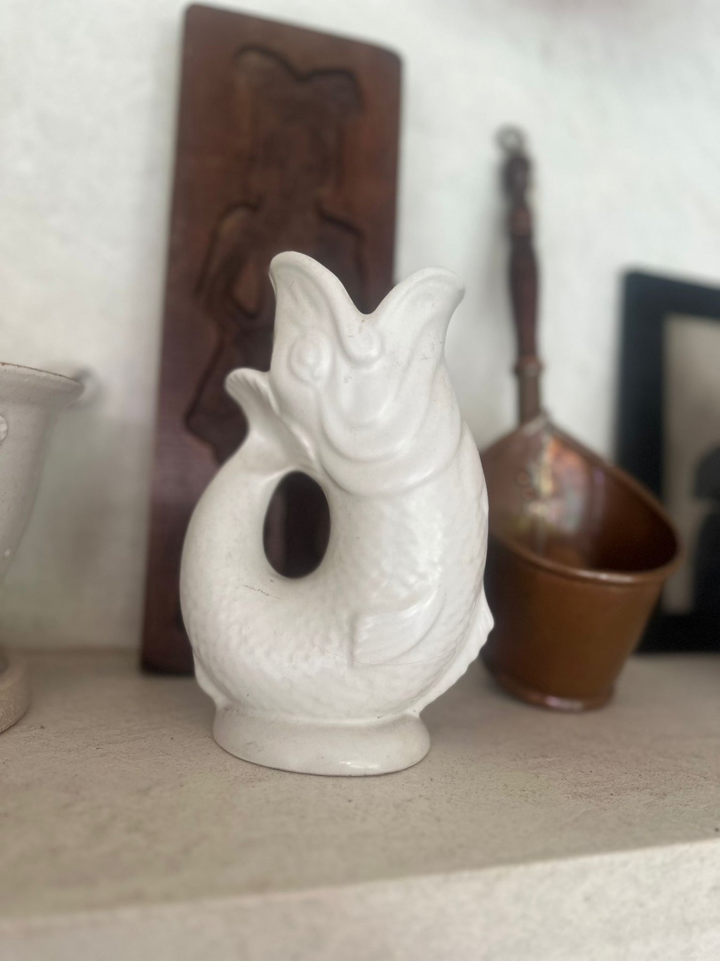 Dartmouth pottery vintage glug jug fish white