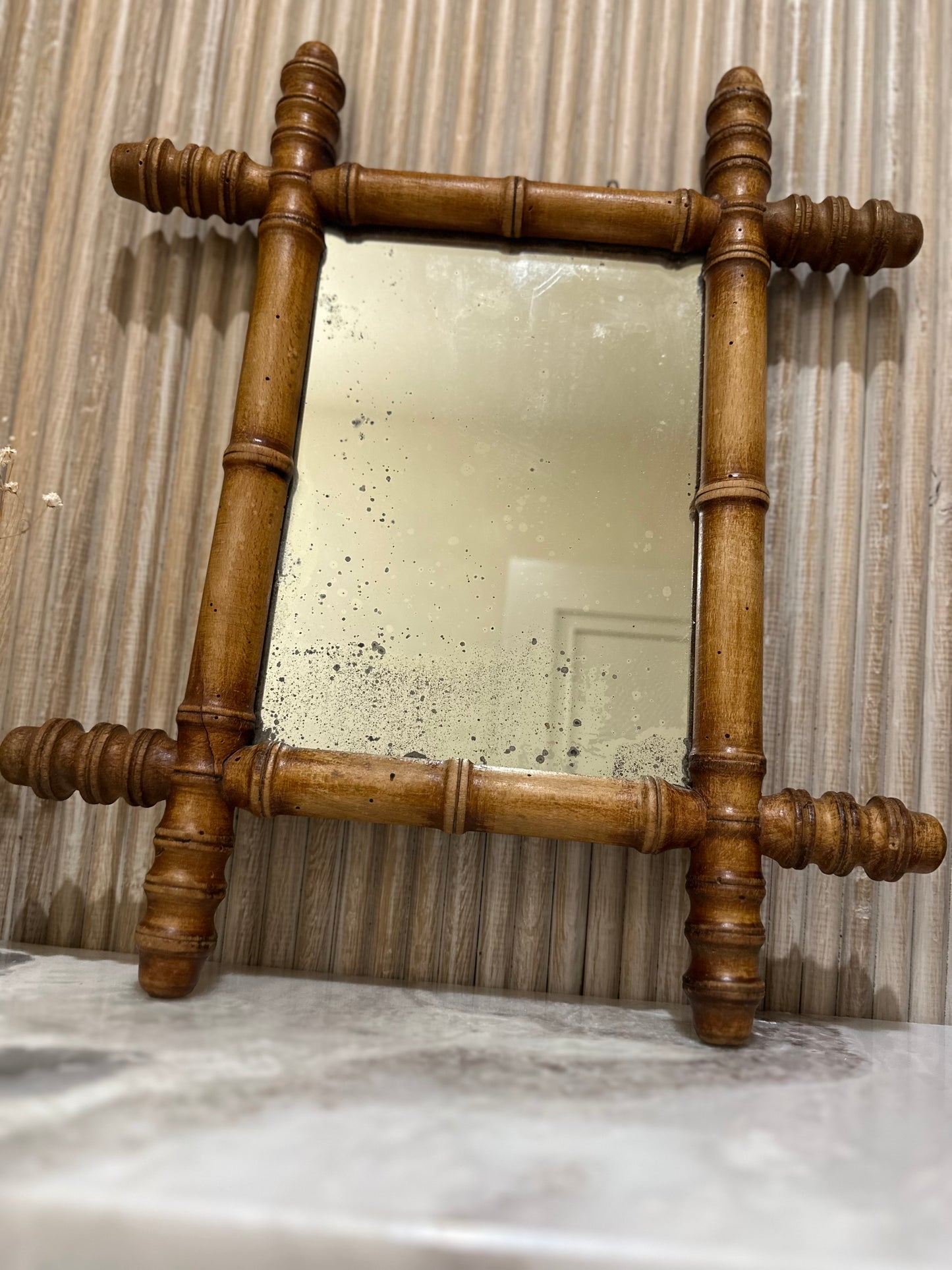 Small vanity French bamboo mirror vintage
