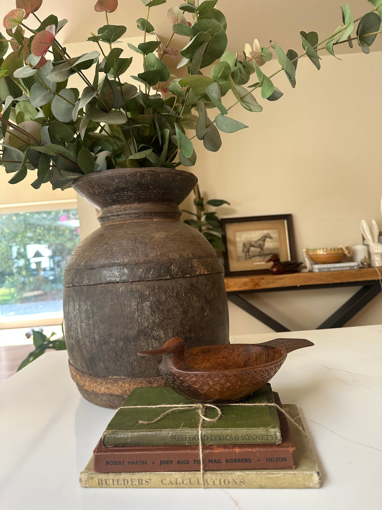 Vintage Ethiopian large water carrier wooden wabi sabi