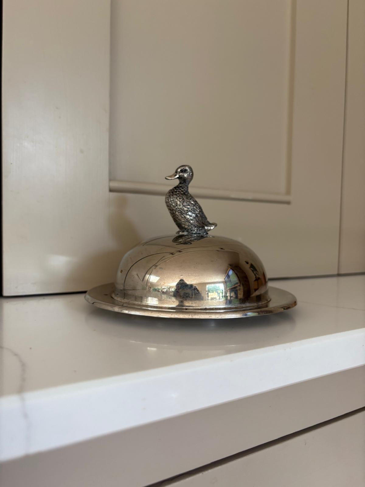 Silver duck butter dish vintage very rare
