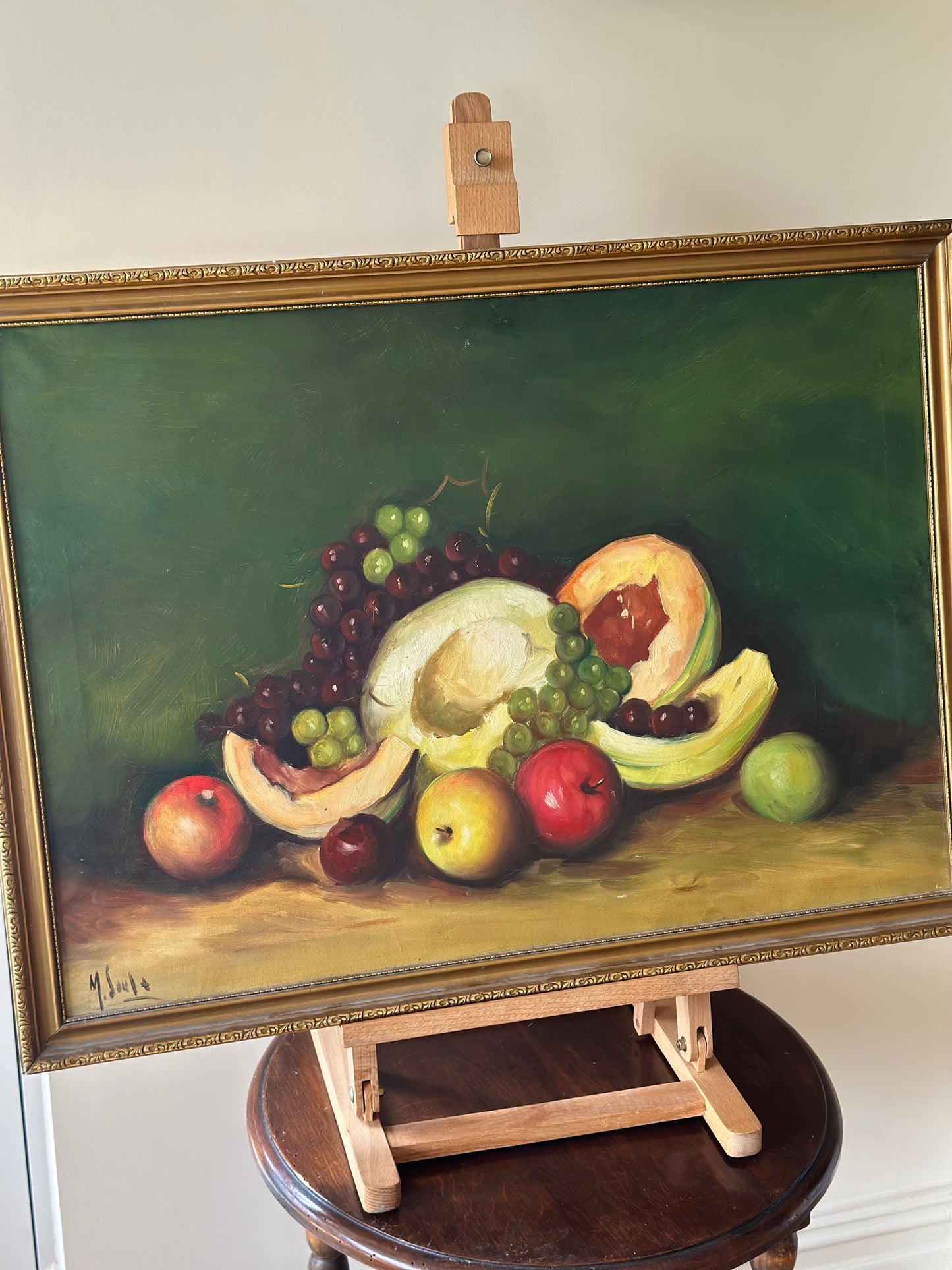 Vintage wall art acrylic on canvas signed framed - fruit still life