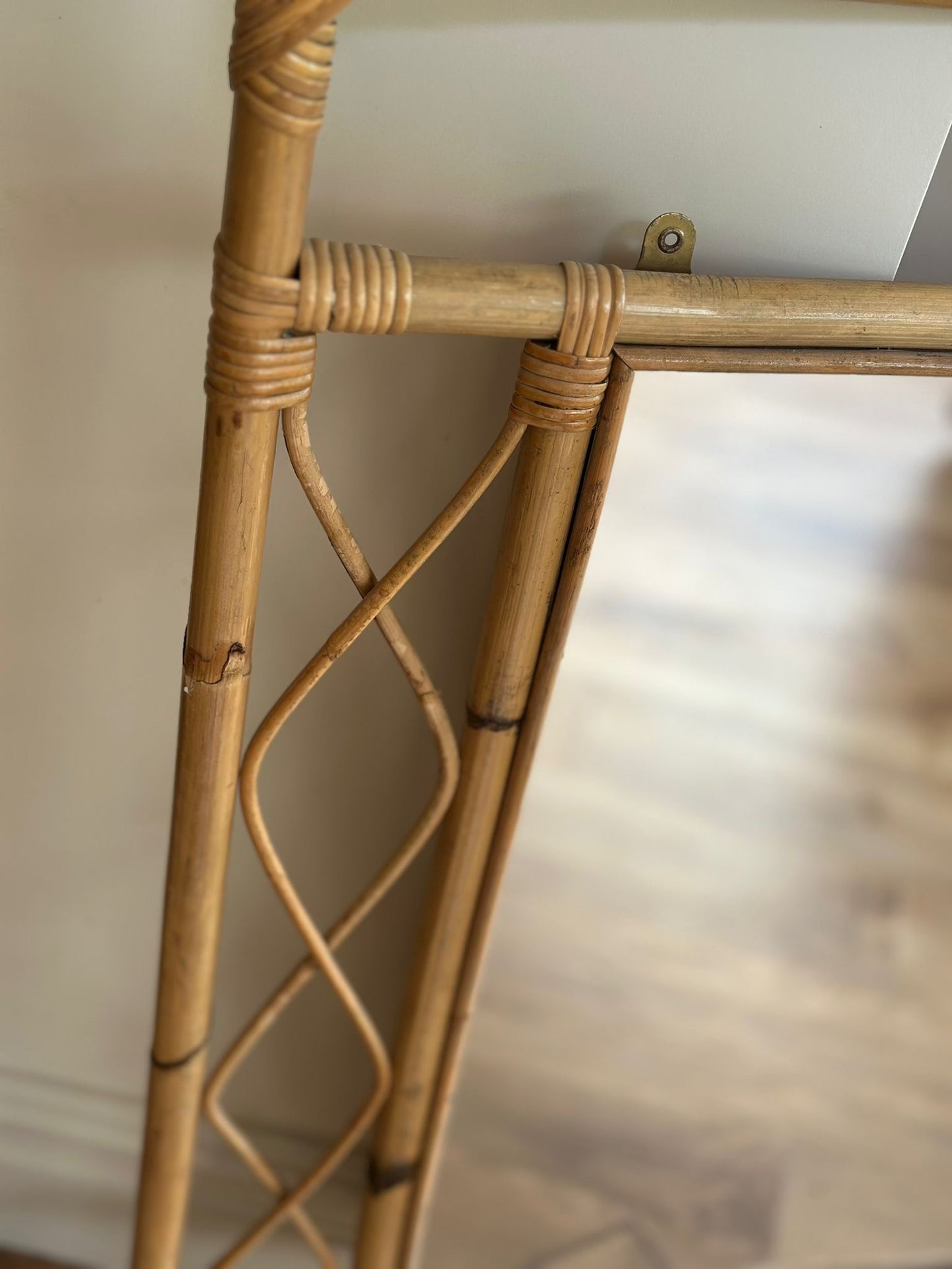 very large bamboo mirror vintage retro