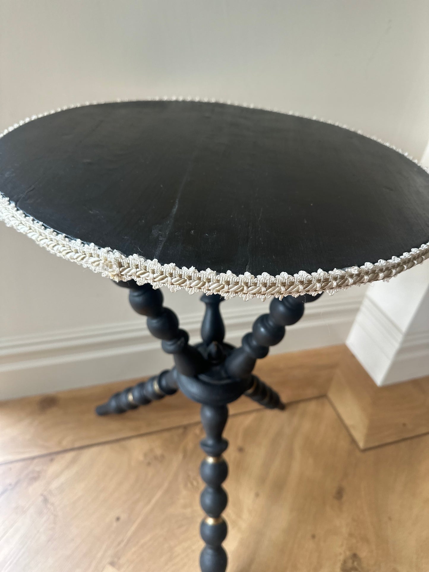 Black antique gypsy table bobbin legs