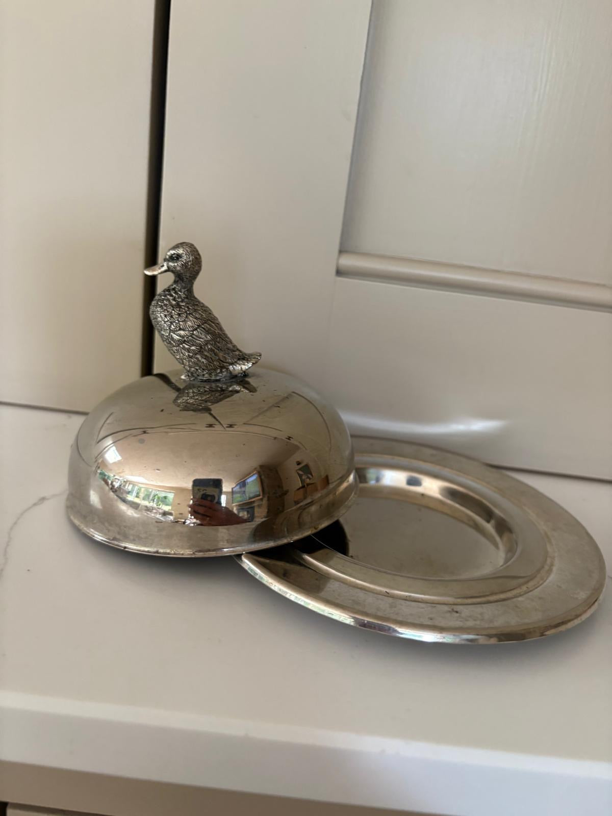 Silver duck butter dish vintage very rare