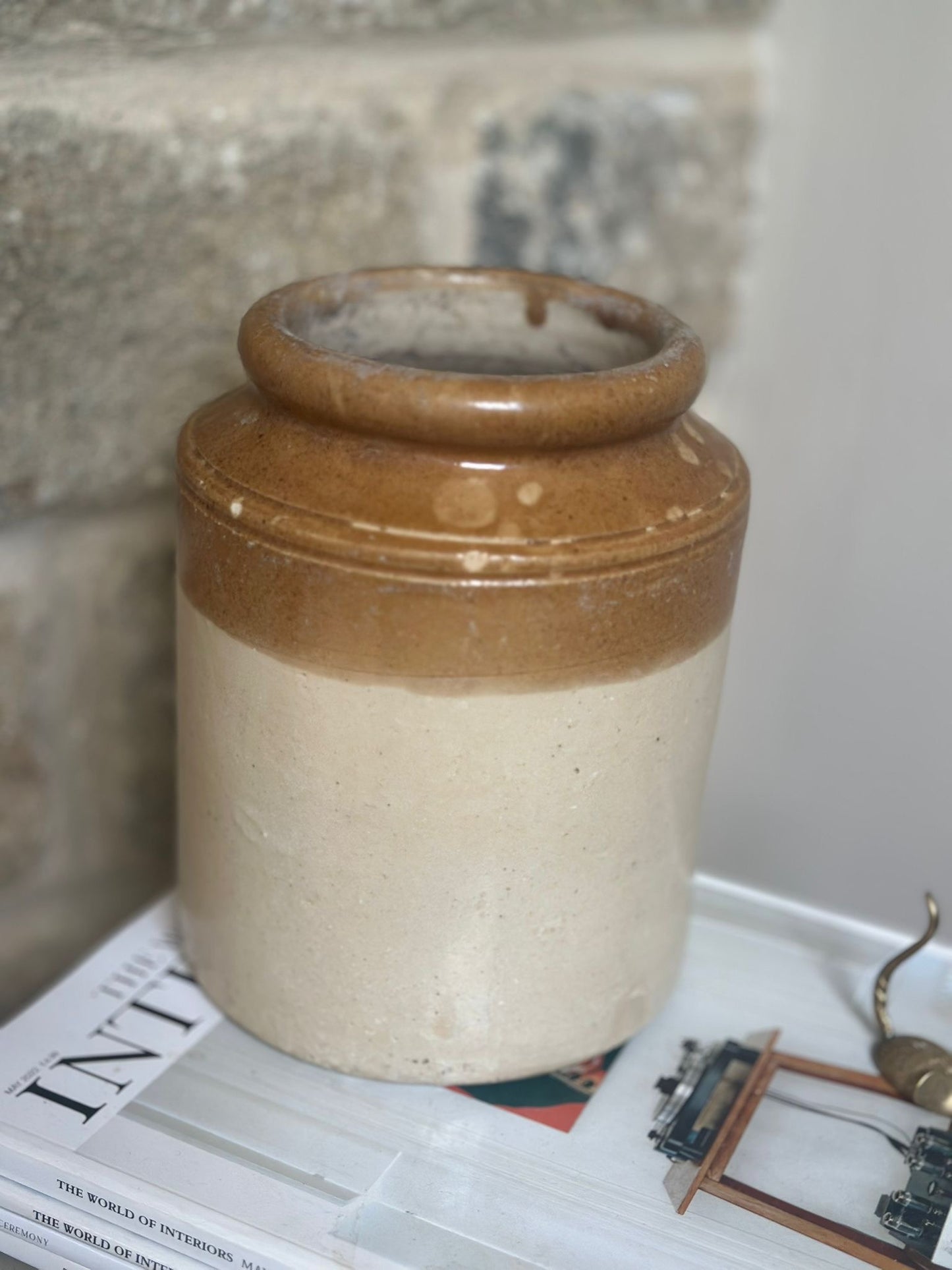 large stoneware utensil pot vintage