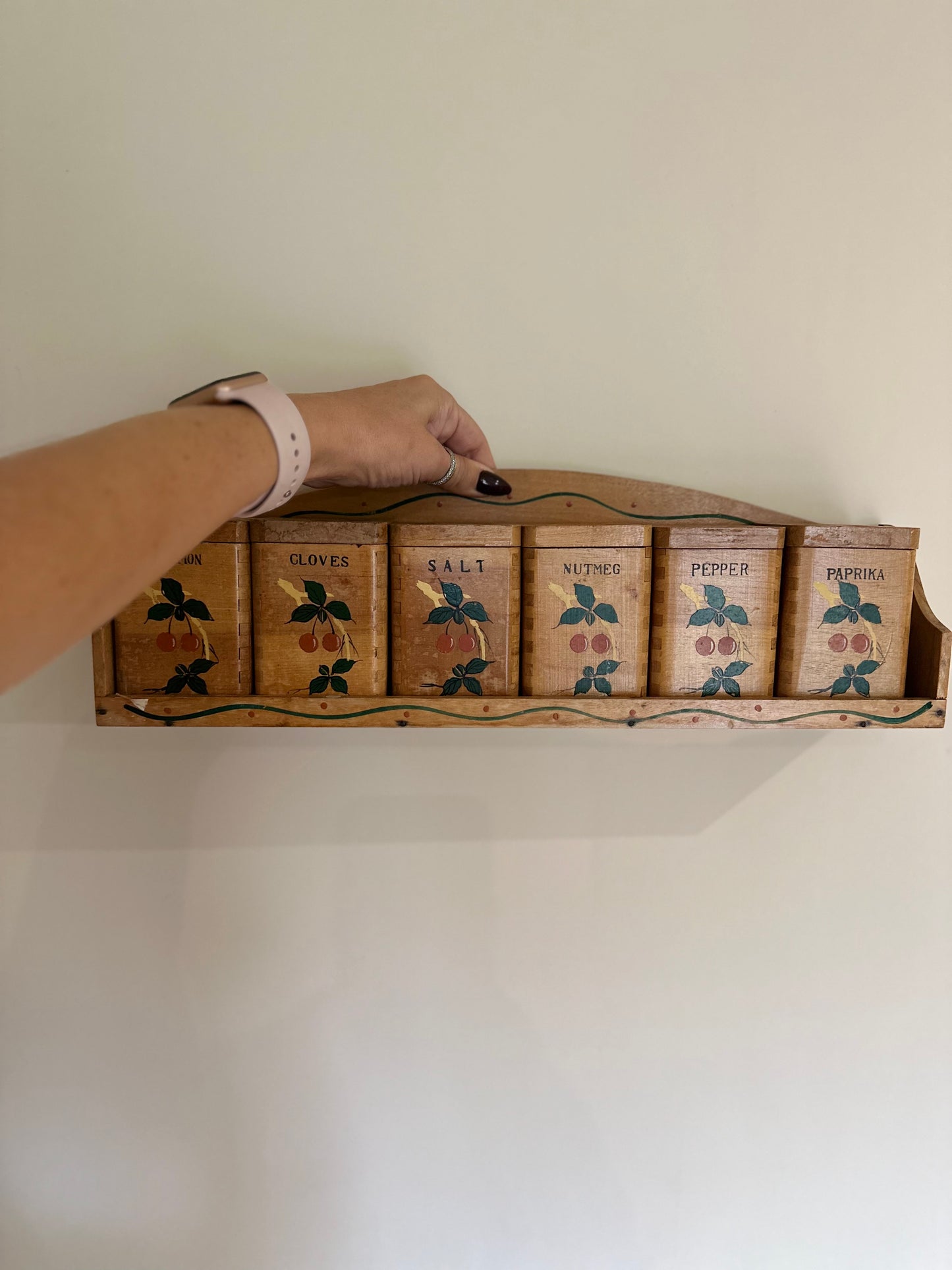 Vintage spice rack - hand painted wall mounted