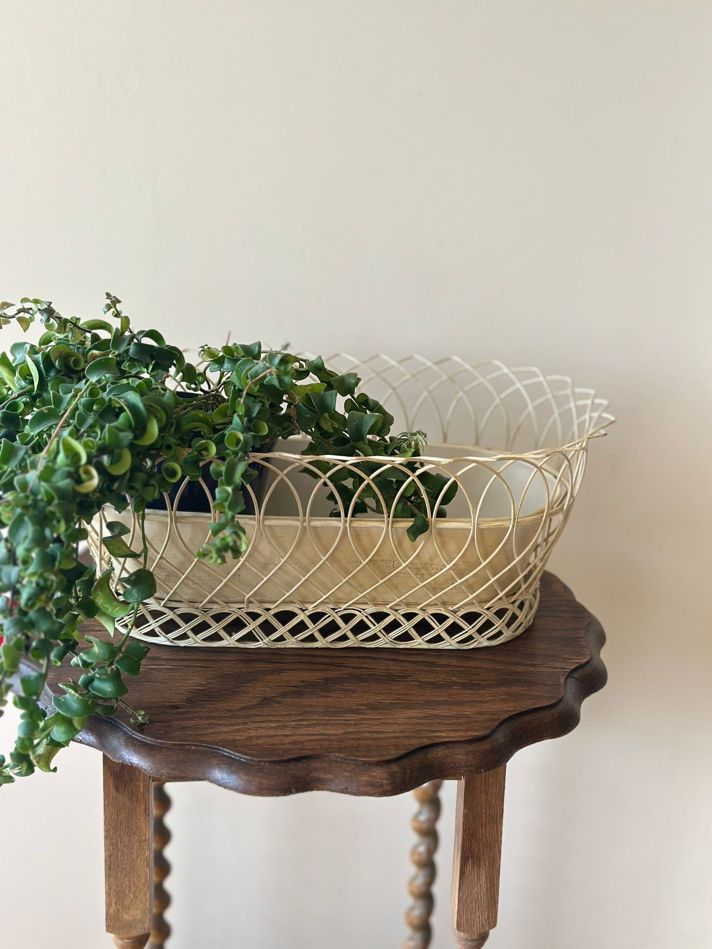 Vintage French wire cream chippy planter large