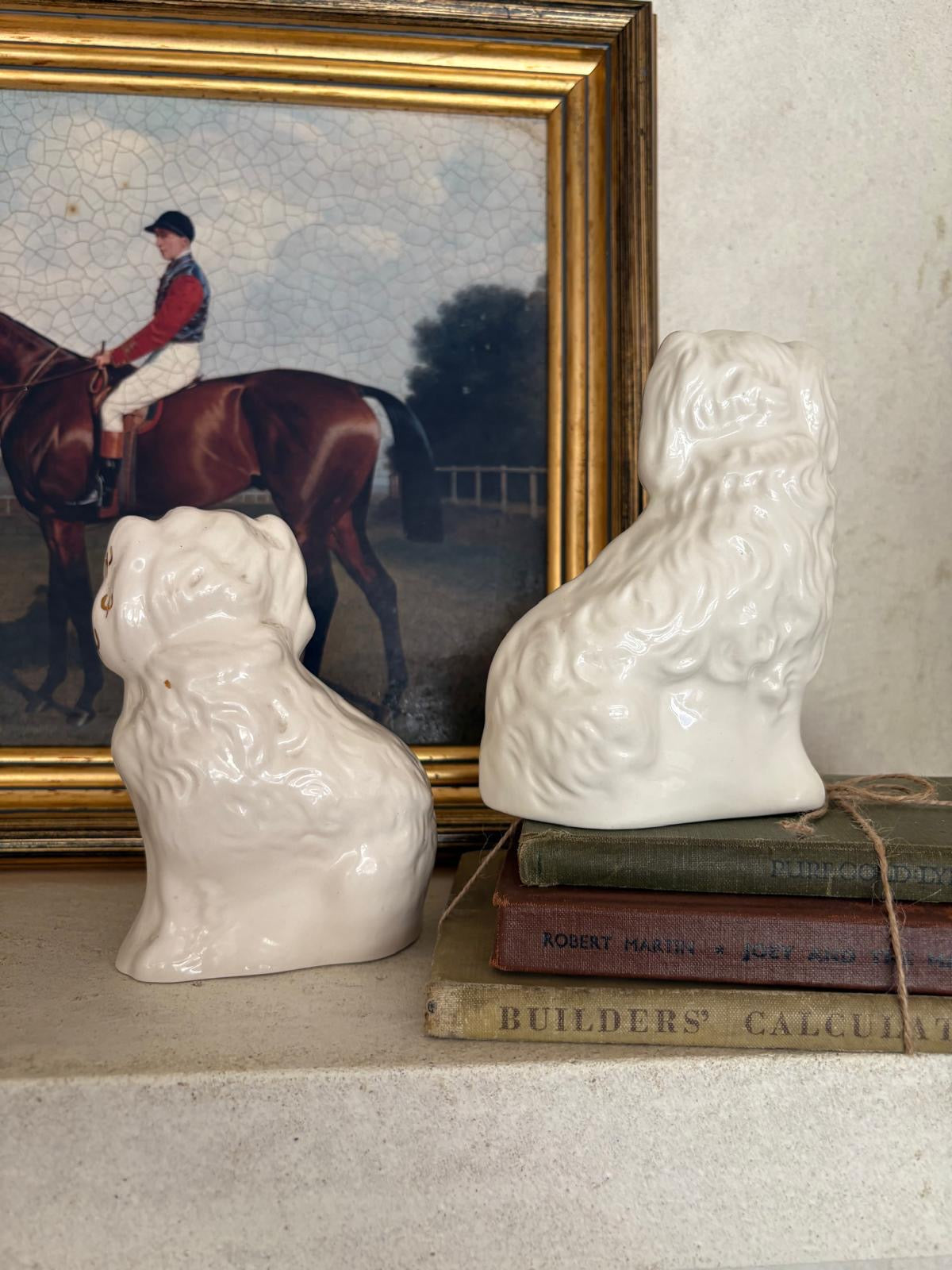 Pair of beswick wally dogs Staffordshire style cream & gold