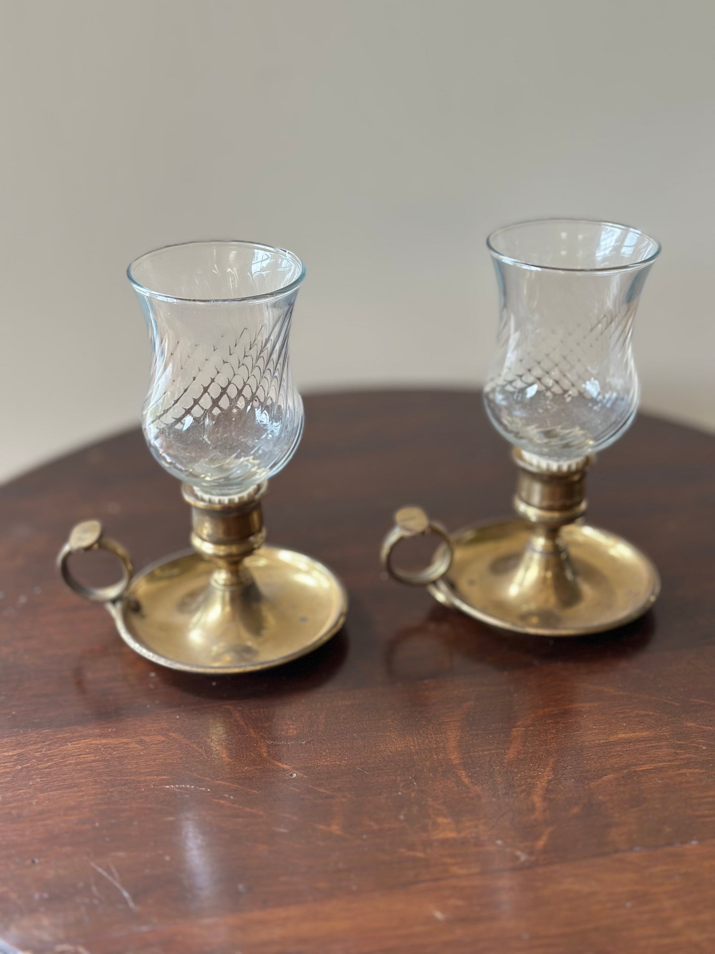 Rare glass candle chamber stick - brass glass