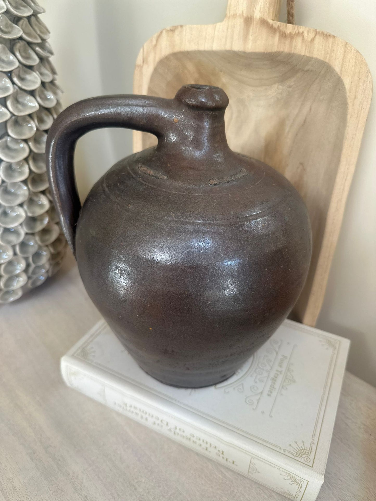 chunky stoneware French jug olive pot vintage
