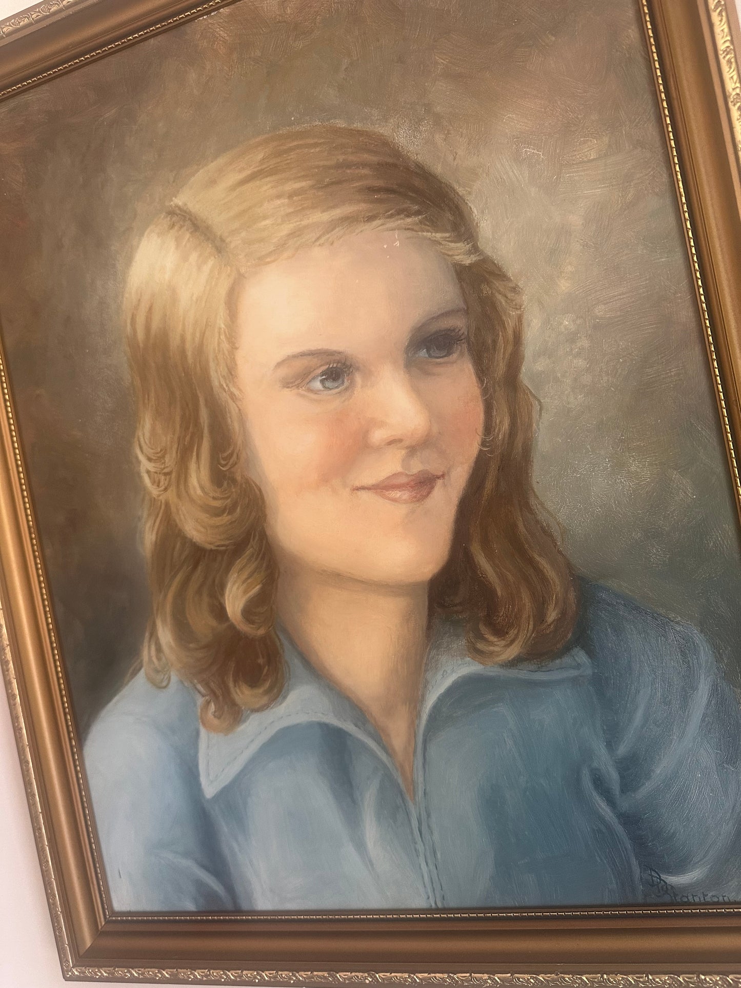 Vintage paint on board young girl signed framed