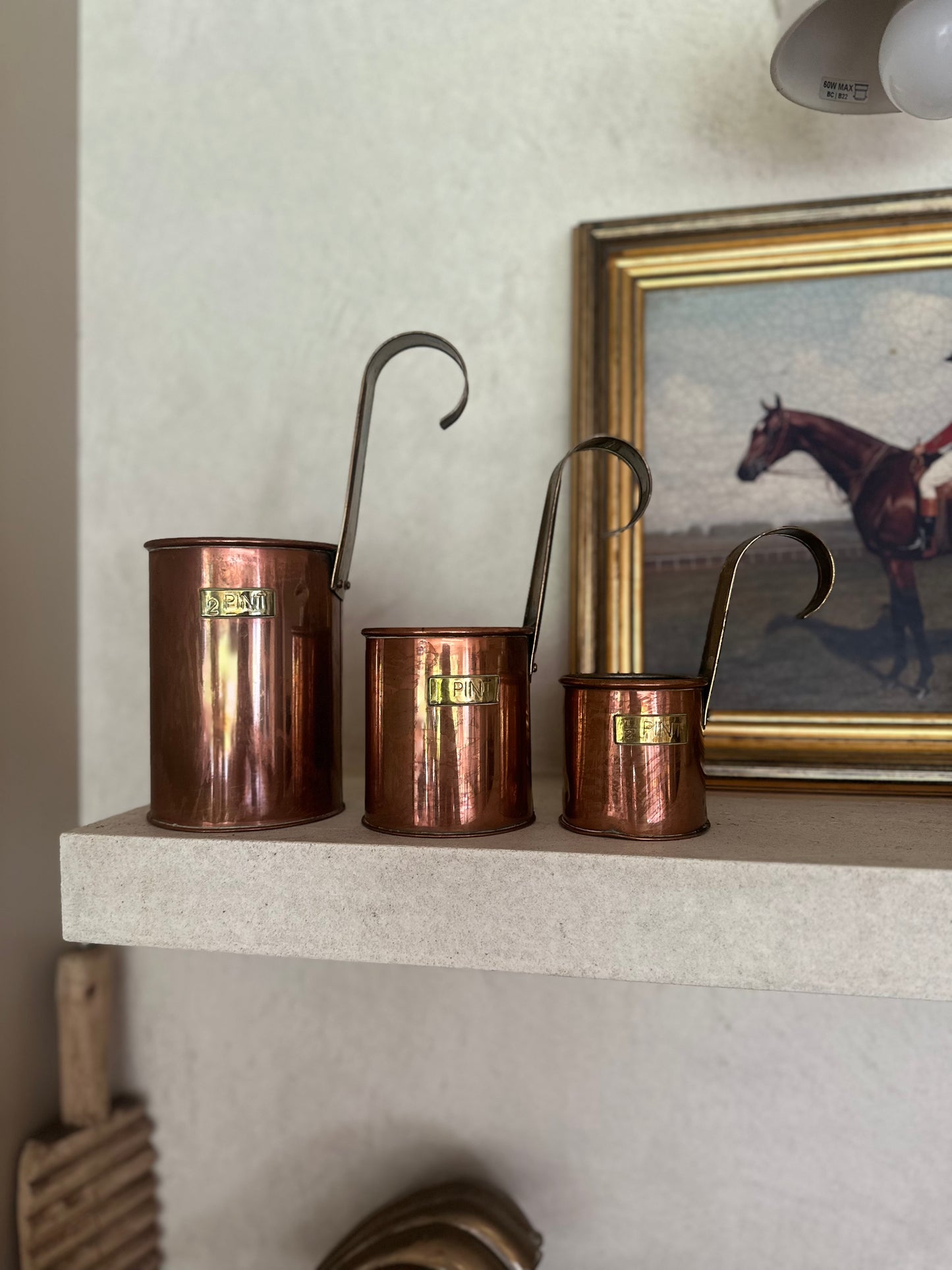 Set of 3 copper brass pint measures vintage
