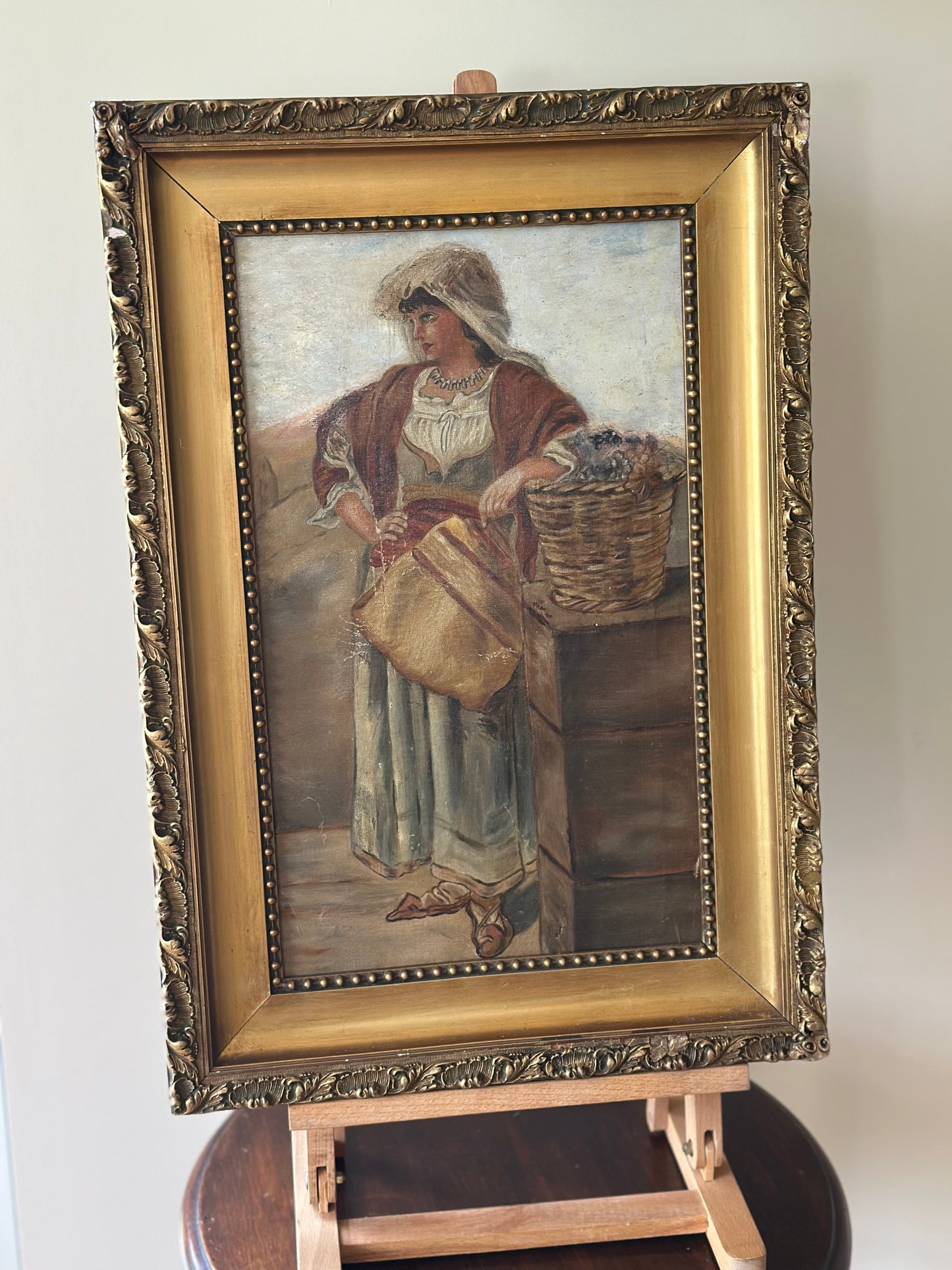 The grape seller - 19c oil painting - framed - large