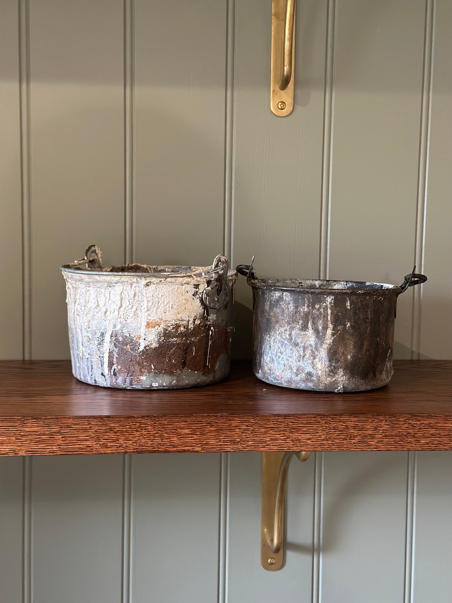 2 x vintage painters pots tins