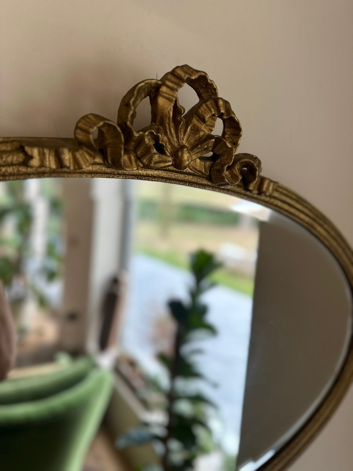Oval mantel mirrors with bow top large