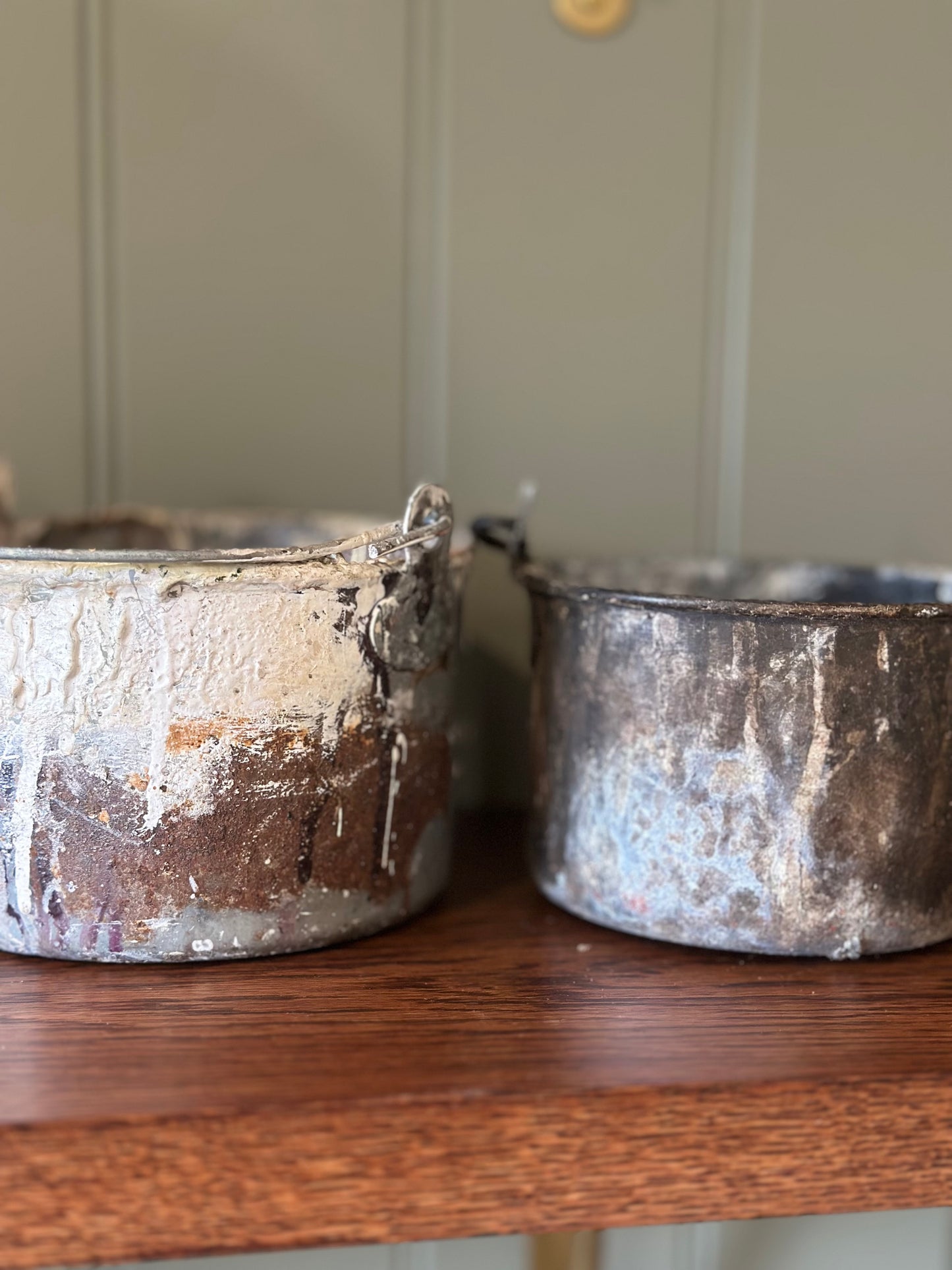 2 x vintage painters pots tins