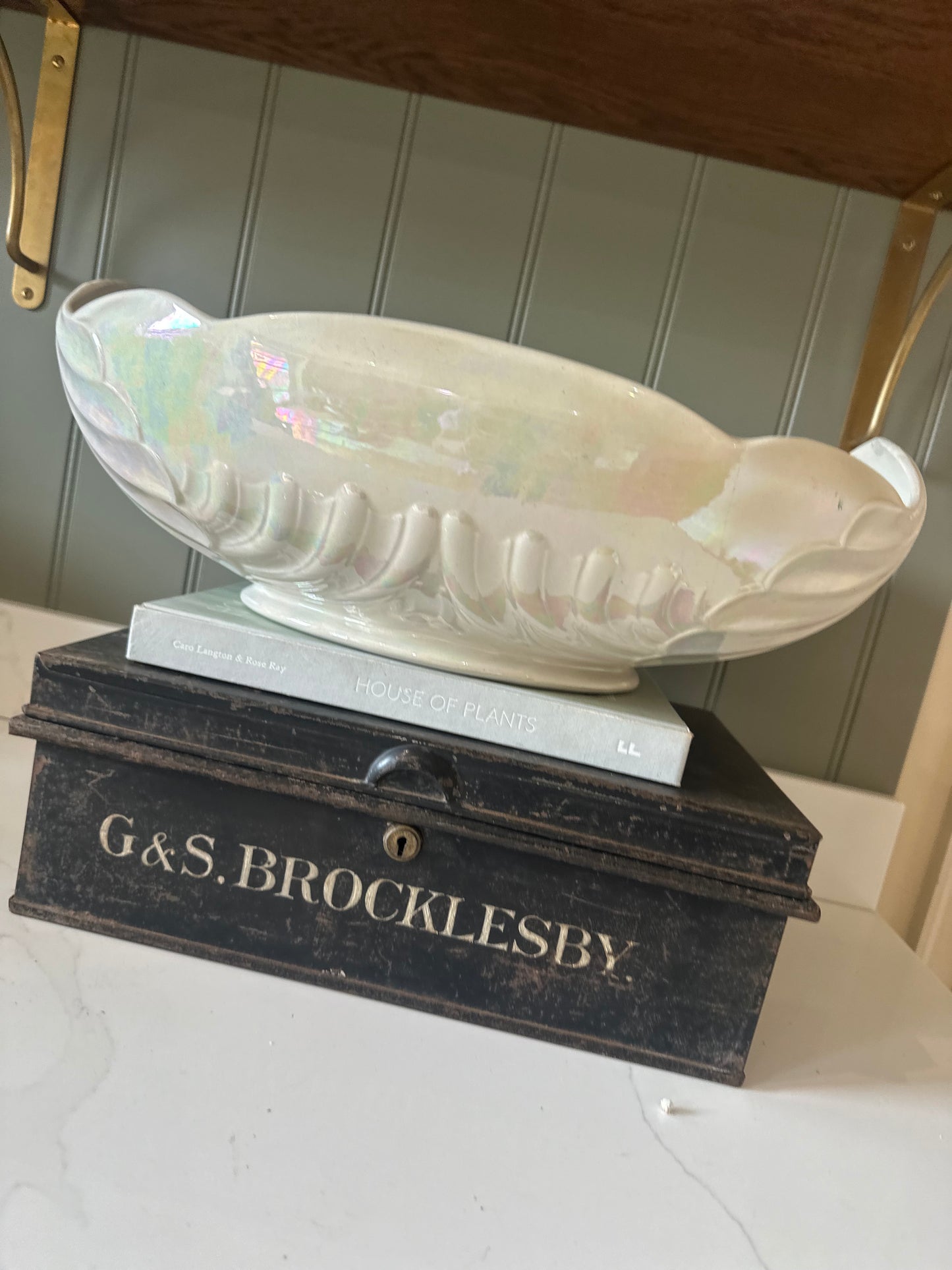 Giant vintage lustra wear pearlescent planter by Shelly