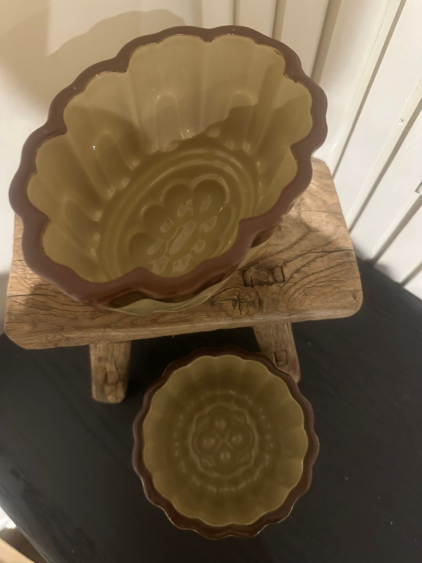 pair of vintage jelly moulds neutral Denby