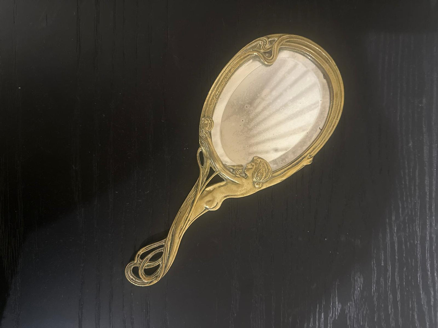 antique hand held mirror Art nouveau naked lady