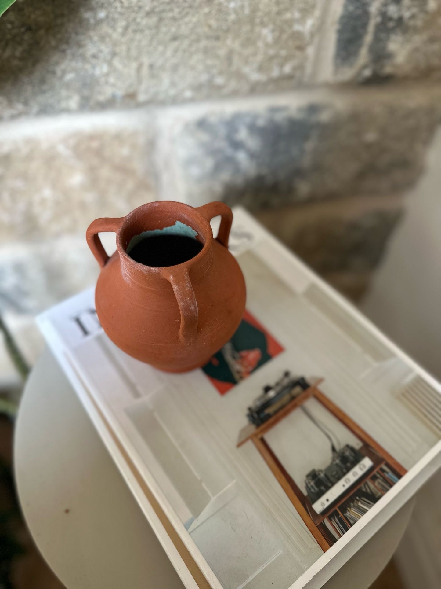 vintage small Greek style 3 handled vase urn