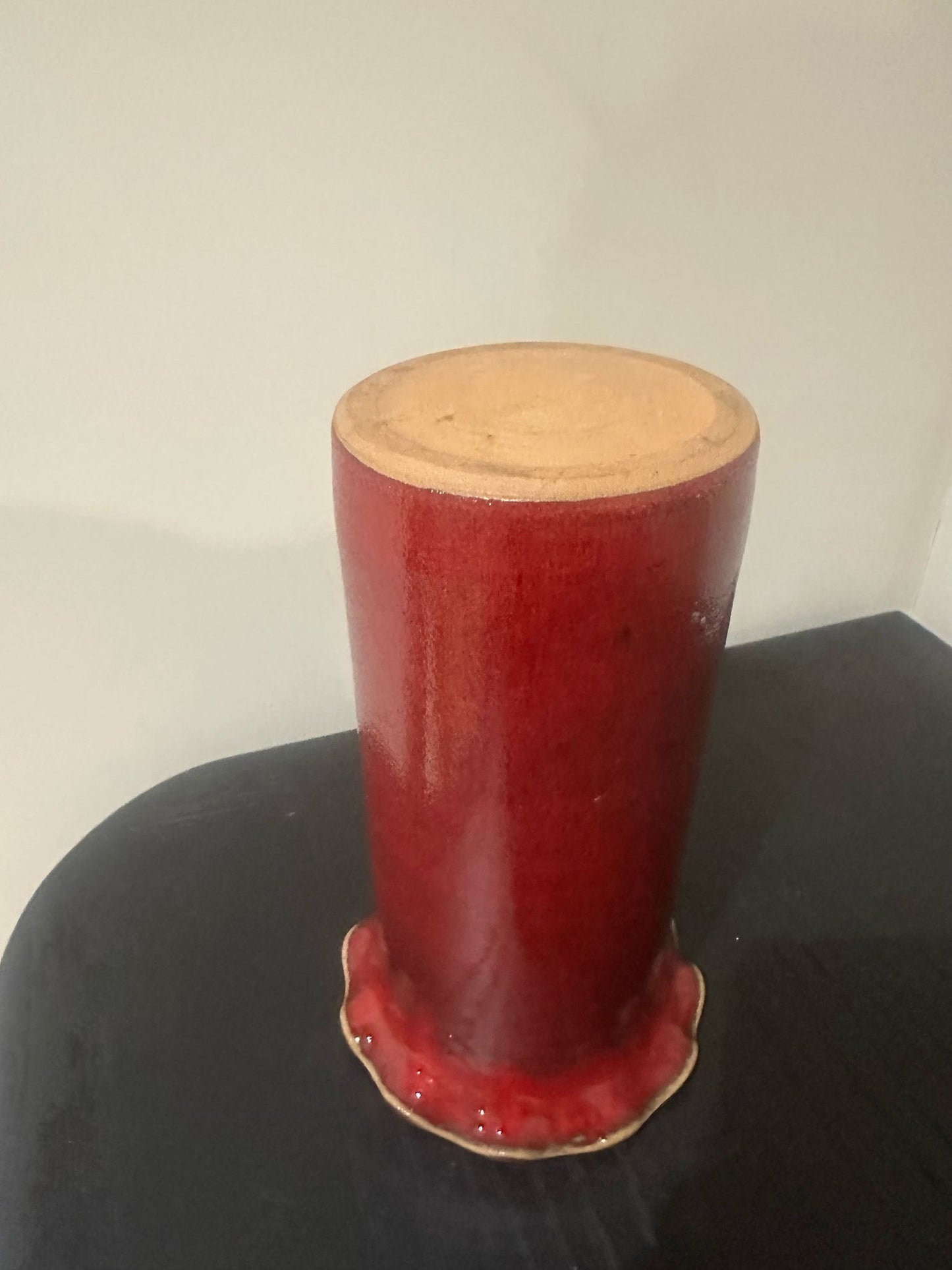 vintage studio pottery ruffle edge tall vase red