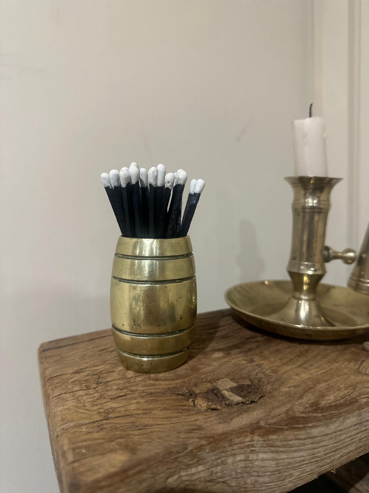 vintage brass barrel match stick holder heavy