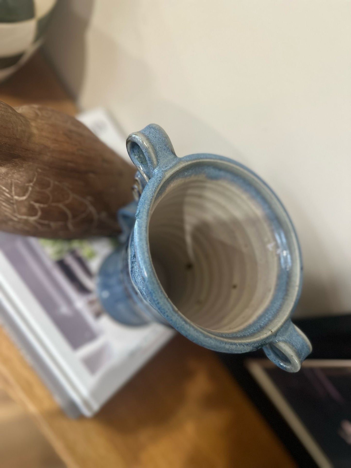Vintage Hand pottery vase blue