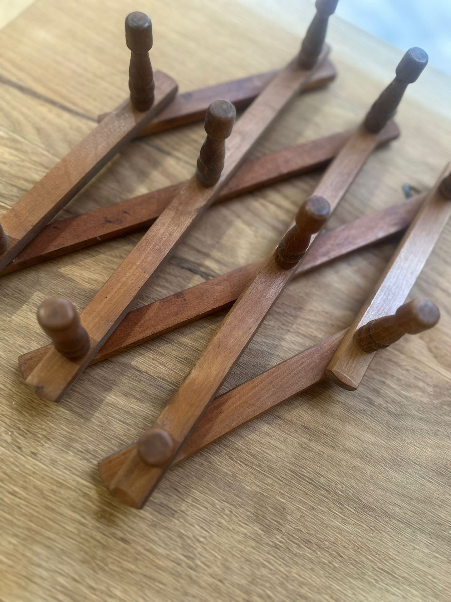 Vintage expanding foldable wall hanging peg rail