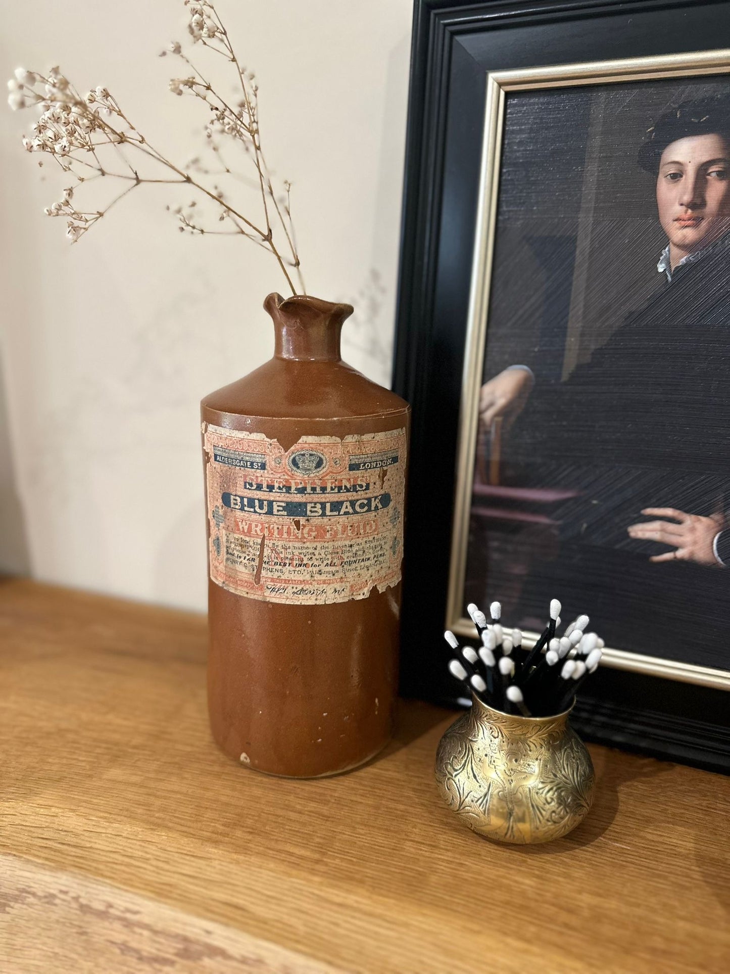 Vintage writing ink with label vase jar