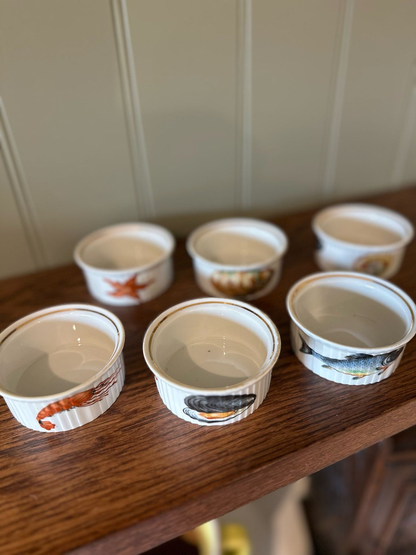 6 x French soufflé ramekin dishes see creatures