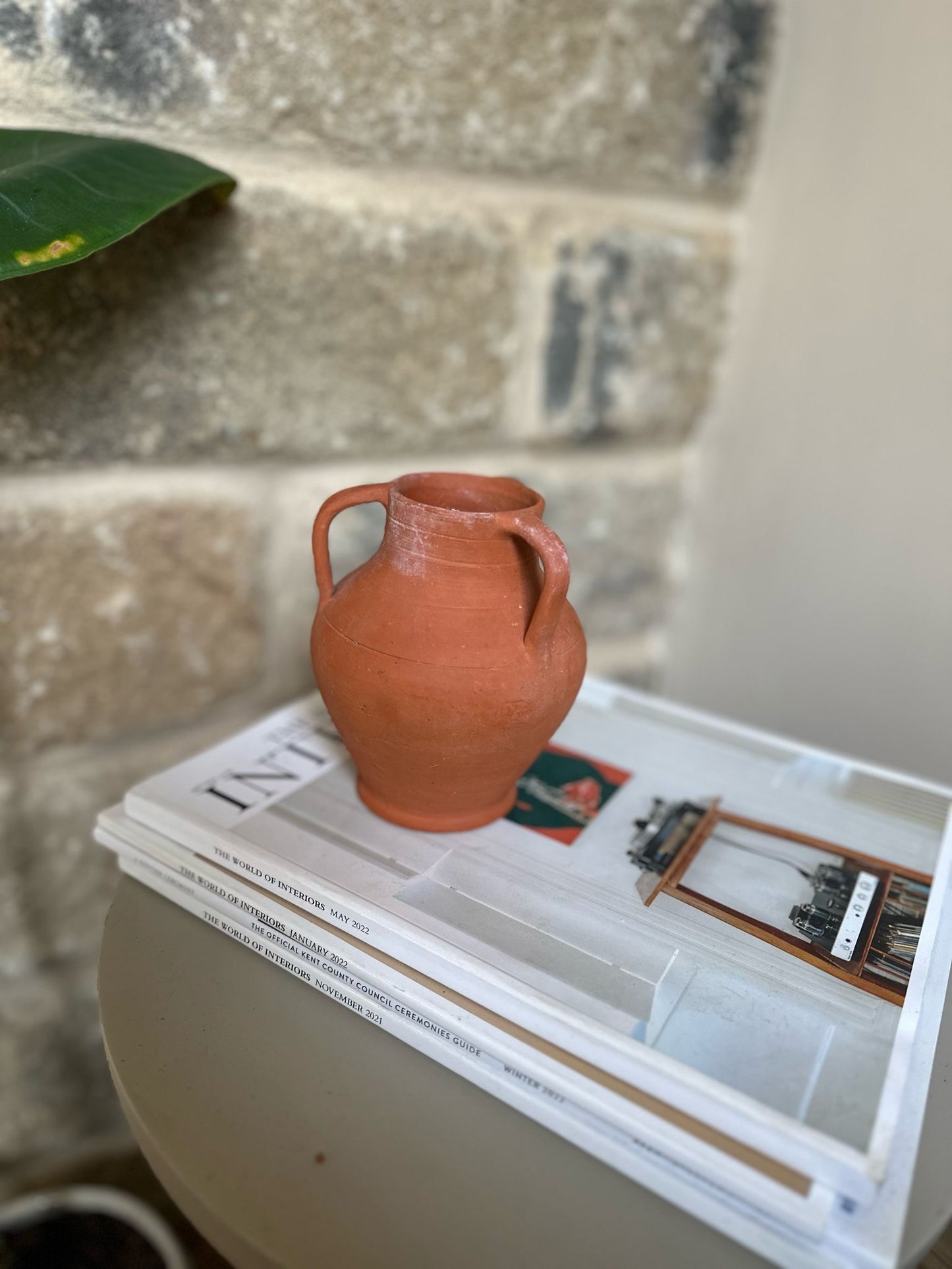 vintage small Greek style 3 handled vase urn