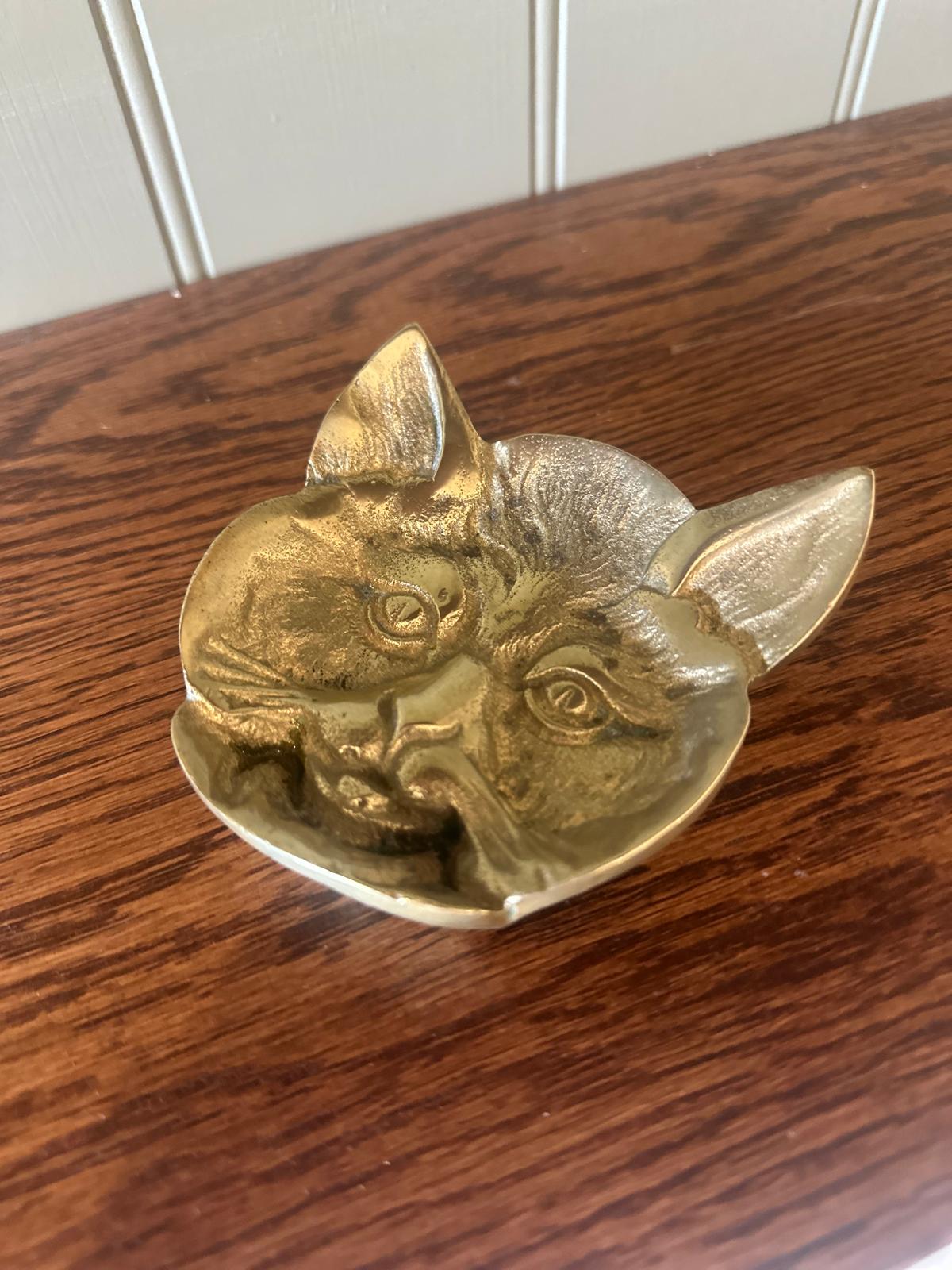 brass cat trinket dish vintage