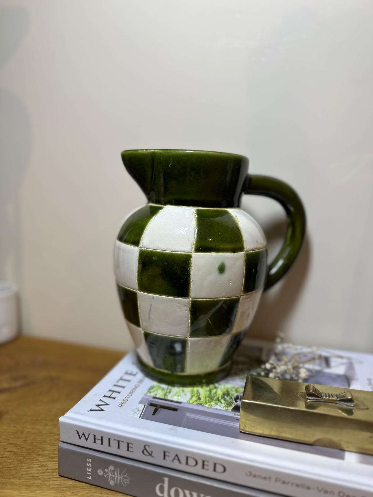 vintage studio pottery chequerboard jug vase