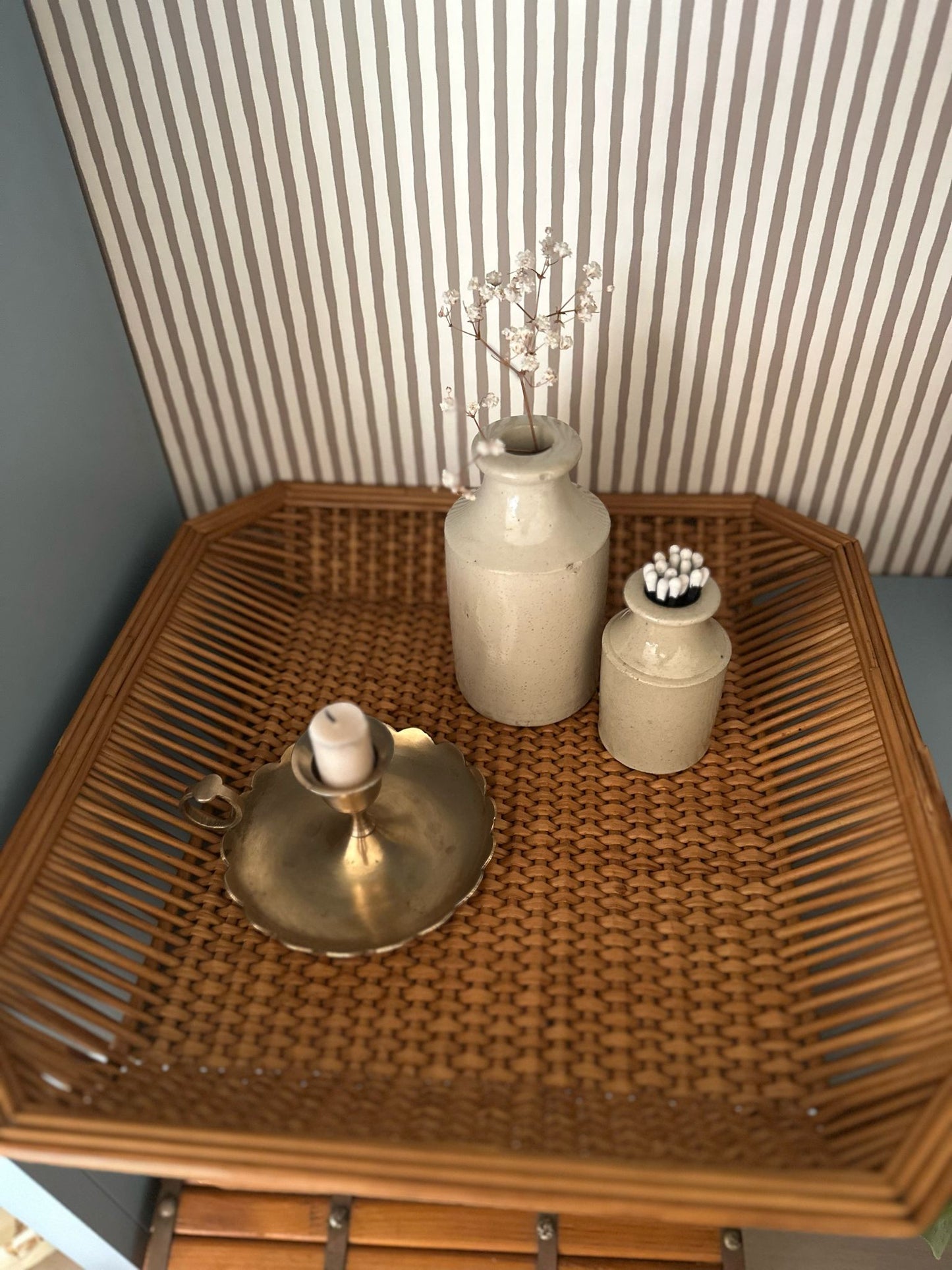 vintage tray angular MCM wicker