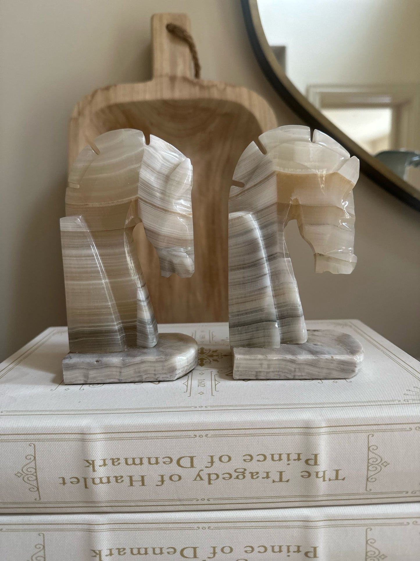 vintage marble horse head π΄ book ends in neutrals