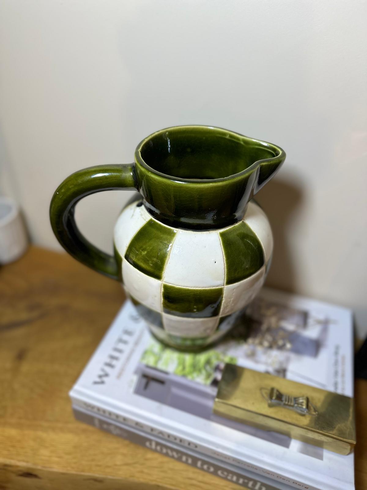 vintage studio pottery chequerboard jug vase