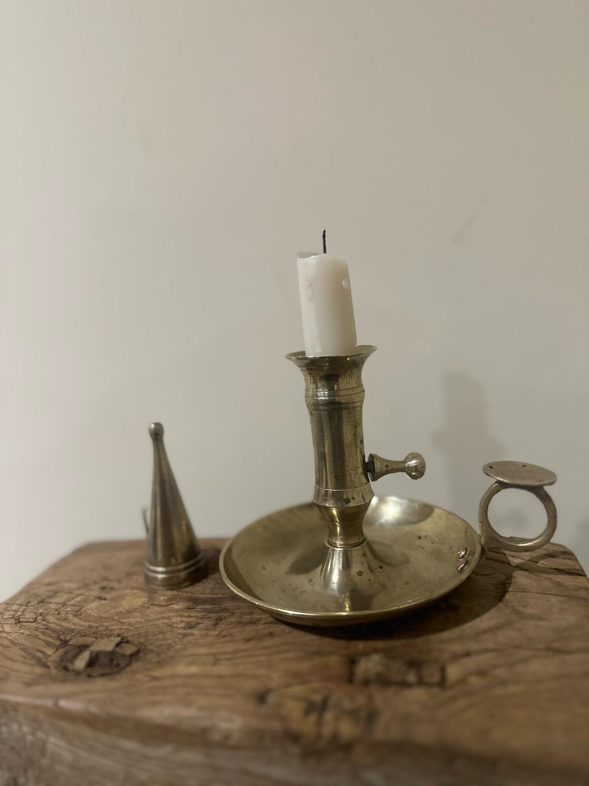 vintage brass chamber stick candle holder snuffer